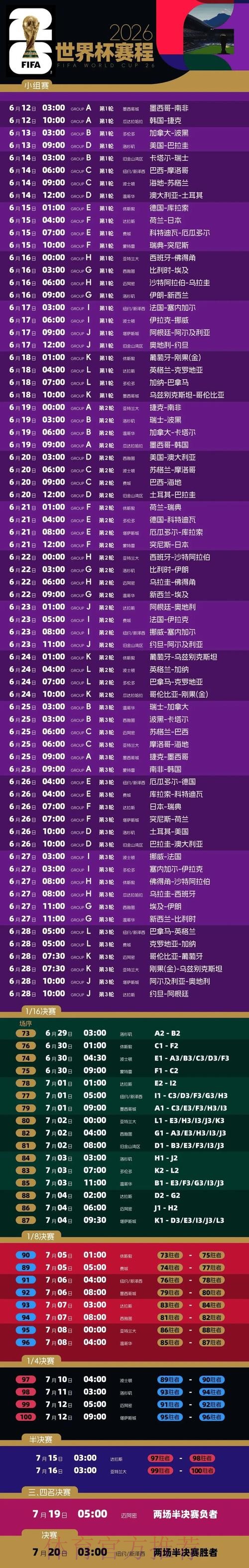 2026世界杯比赛时间高清版实时赛程免费观看 2026世界杯比赛时间高清版实时赛程免费观看